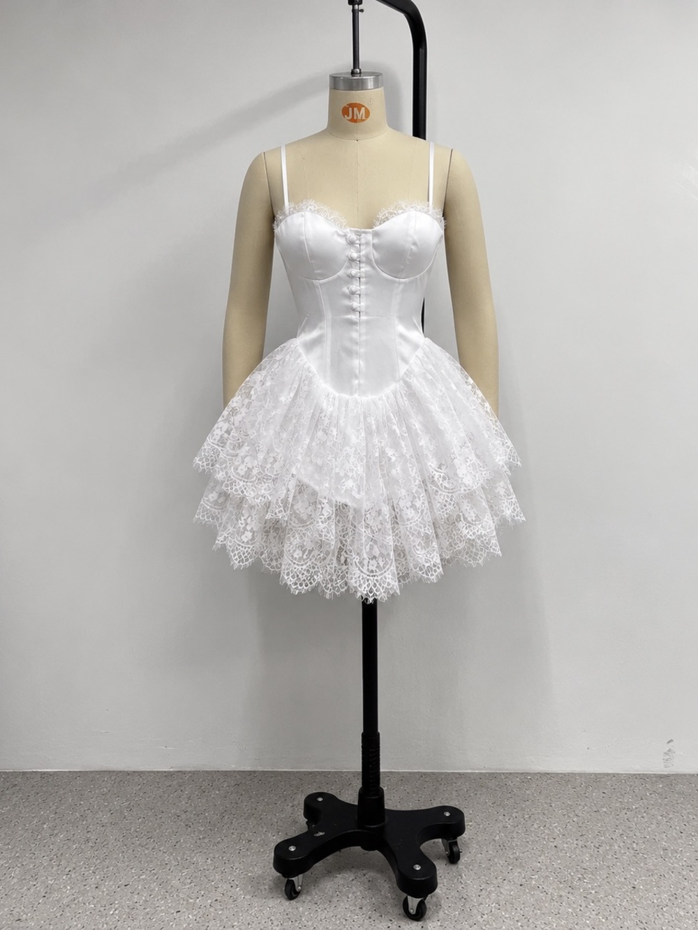 Elegant White Lace Tiered Mini Dress